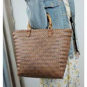 Retro Wrap Straw Knot Rattan Weave Bag Portable Tote Shopping Basket Large Capacity Woven Bag