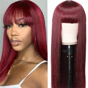 99J Red Color 13x6 Lace Frente Human Human Wigs 13x4 peruca transparente Remy de cor direto transparente Remy Bangs ParksonHair