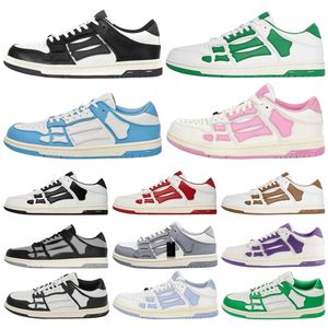 أحذية تشغيل الرجال للنساء مصممة Skel Low Bones Hi Leather Sneakers هيكل عظمي فاخر أزرق أبيض أبيض أسود أخضر رمادي بني زوجان أصلي 35-46