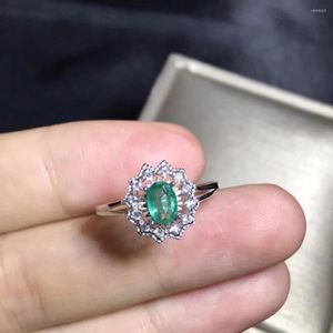 Cluster Rings Columbia Mining Area Natural Emerald Ring 925 Sterling Silver Women's High-end Colorful Jewelry