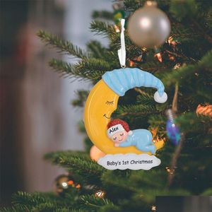 Decorações de Natal, bebê natal Primeiro polirresina pendurada no brilho personalizado árvore de árvore de natal para férias no ano novo presentes ho dhfmj