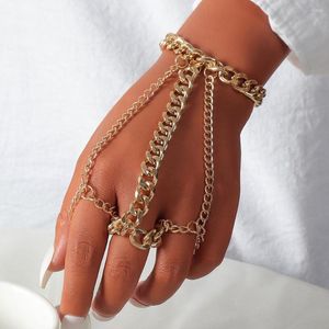 Pulseras de encanto Pulsera de anillo de dedo de oro para mujeres Cadenas de enlaces de m￺ltiples capas Declaraci￳n Hip Hop Bangles Fiesta de regalo