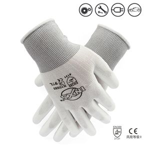 12 Pairs CE Certificated Black Polyester PU Work Safety Gloves Mechanic Working Gloves For Garden Labor Protection EN388