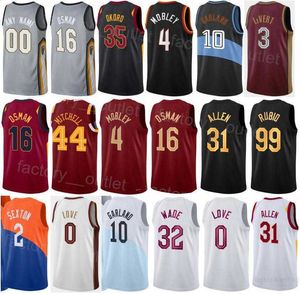 Basket-ball sérigraphié Evan Mobley Jersey 4 Donovan Mitchell Darius Garland 10 Ricky Rubio 99 Cedi Osman 16 Jarrett Allen 31 Association City Sport Hommes Enfants Femmes