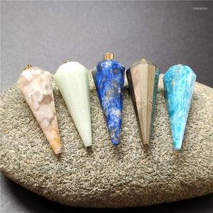 ペンダントネックレスFuwo Wholessle FaceTed Gems Stone Pendulum Natural Healing Crystal Dodecagon Point Jewelry PD390 5PIECES/LOT