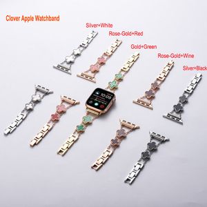 Bling Four-leaf Clover Charms Bands Smart Straps Compatible with Apple Watch Band 45mm 38mm 40mm 42mm 44mm Adjust Women Wristband Strap for iWatch Series 8 7 6 5 4 3 2 1 SE