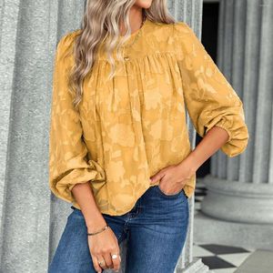 Women's T Shirts Loose Fit Womens Summer Crewneck 3 4 Bell Sleeve Blouse Babydoll Tops Casual Floral Textured Shirt Juniors