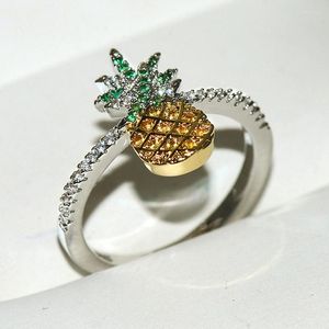 Wedding Rings 2022 Statement White/Yellow Pineapple For Women Inlay Zircon Summer Beach Jewelry Birthday Gifts Fruit Ring