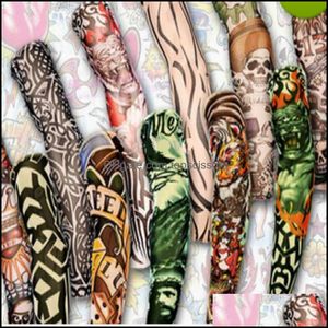 Temporary Tattoos 12Pcs Mix Elastic Fake Temporary Tattoo Sleeve 3D Art Designs Body Arm Leg Stockings Tatoo Cool Drop Delivery 2022 Dhtdy