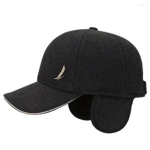 Ball Caps Men Winter Baseball Warm Hats For Male Foldable Ear Protectors Woolen Earflap 56-60cm Adjustable Wheat Design