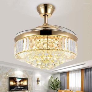 European Crystal Led Fan Light Invisible 42 Inch Silver/Gold Color Bedroom Remote Control Ceiling With