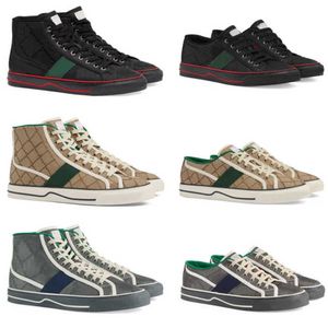 TBTGOL Men Grid High Top Sneakers 1977 Designer Shoes Women Green Red Web Stripe Canvas Flats Off the Runner Trainers Gummi Sole Shoe High Quality With Box No414