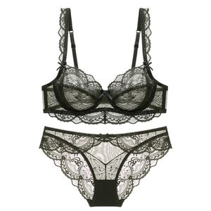 NY SEXY SET Ultra Thin Hollow Out Women's Underwear Big Chest Show Small Lace Sexy Bra