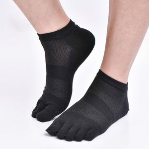 Herrensocken, 5 Paar, kurzes Fußgewölbe mit Zehen, gekämmte Herren-Baumwolle, sportlich, verschwitzt, Rundhalsausschnitt, Netzstoff, atmungsaktiv, fünf Finger, Schwarz, Weiß