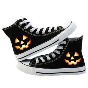 Halloween Casual Creative Pumpkin Ghost Face Canvas High Men e Women's Flat Shoes Padrão Impressão