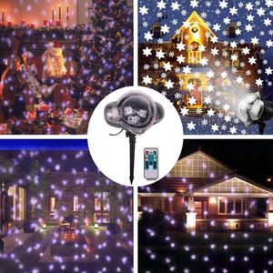 Strängar snöfall ledprojektorbelysning jul snöflinga lampa med fjärrkontroll IP65 Vattentät snöeffekt Spotlight