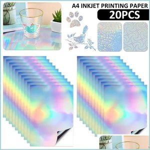 Geschenkpapier Geschenkpapier 20 Stück bedruckbares holografisches Aufkleberpapier für A4-Tintenstrahldrucker Regenbogen trocknet schnell wasserdicht DIY Drop Deliv Dh0Hj