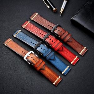 Watch Bands 20mm 22mm 24mm Genuine Leather Strap Vintage Sport Bracelet Wrist Band Accessories Black Silver Metal Pin Buckle Belt