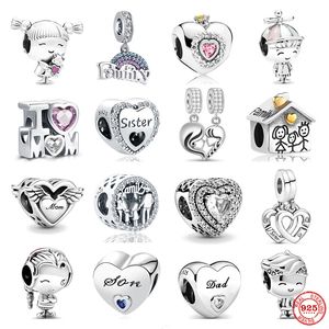 Charms Europe 925 Sterling Sier Family Charm Fit Pandora Oryginalna bransoletka biżuteria wisiorek chłopca dziewczyna błyszcząca mama koralika shanl smtbr