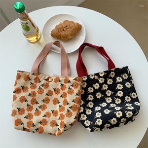 Bolsas de noite bolsa de lona estampada de flor fofa para mulheres de grande capacidade para almoçar garotas de veludo de veludo de velocidades causais