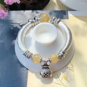 Link Bracelets Xq Original Design Bracelet Natural Hair Crystal Single Ring Hand String Ethnic Style Purse Silver Jewelry Spot