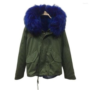 Pelliccia da donna Splendido stile da donna e da uomo, parka finto blu brillante, collo corto, spesso, caldo e invernale