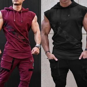 Camisetas masculinas de verão masculino com capuz sem mangas camisetas musculares moletom de moletom de capuz cool ginástica esportes fisos fitness tees esportivos