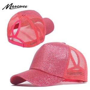 Snapbacks Glitter Horsetail Baseball Cap Women Snapback Summer Mesh Hat Female Bun Hats Casual Justerable Streetwear Hip Hop 2019 L221028
