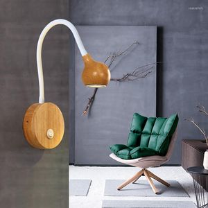 Lâmpadas de parede Lâmpada de log moderna minimalista de madeira sólida Led quarto de cama LEITA DE ESTUDO CHINES