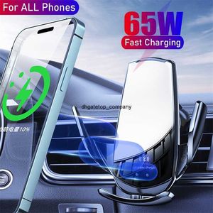 Fast Charge automático 65W Qi Car Charger sem fio para iPhone 14 13 12 Samsung para Huawei Xiaomi Magnético USB Sensor Infravermelho Phone Mount