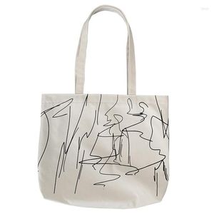 حقائب المساء نساء سعة كبيرة القماش حقيبة التسوق الكورية ins Zipper Handbag Art Line Print Simple Canvas Tote Student Book