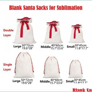 Christmas Decorations Sublimation Christmas Santa Sacks Blanks Double Layer Canvas Gift Bag Candy Bags Reusable Personalized For Xma Dhby5