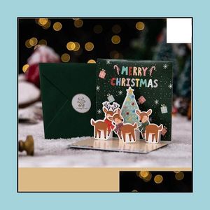 Greeting Cards Christmas 3D Greeting Cards Eve Happy Holiday Threensional Santa Claus Elk Snowman Gift Drop Delivery 2022 Home Garde Dhpvx