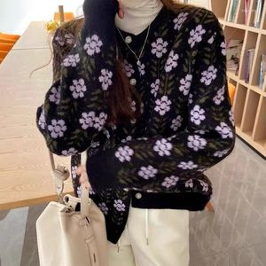 Damenstrick Damen-T-Shirts 2022 Herbst Damenpullover Strickjacke Junger Stil Prairie Chic Blumen Strickpullover Fashion Floral Loose