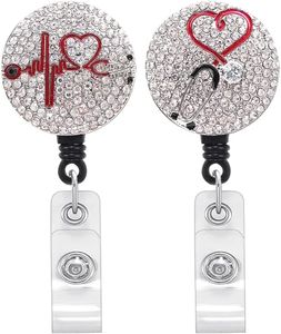 Key Rings Crystal Diamond Shining Stone Nurse Badge Reels Heavy Duty Retractable Aligator Clip Id Holder For Student Doctor Drop Del Smtxt