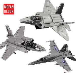 Blocks Military Airplane F-35 F-22 Raptor Stealth Fighter Model Building Blocks Large Aircraft Carrier Aircraft Bricks Kids Toys Boys T221028