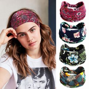 Bohemian Bandanas Elastic Hair Bands Sport Yoga pannband Kvinnor huvudbonader tryck vintage kors unisex mode hårtillbehör