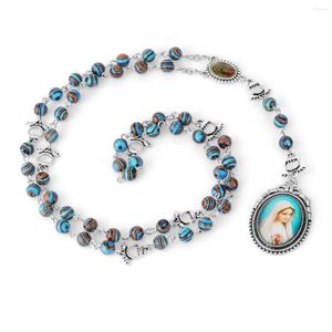 Hänge halsband religiösa katolska malakitbönpärlor sju sorgar service rosenkransen är välsignad jungfru mary unisex smycken