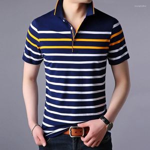 Męskie koszulki bawełniane koszulka Mężczyzn T-shirt z krótkim rękawem Summer Social Business Casual Striped Tee Homme