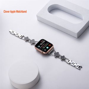 Apple Watch Band mm用の3つの葉のクローバーストラップケース女性ジュエリー交換金属リストバンドストラップBling PS Protective Cover IWATCH mmシリーズ8