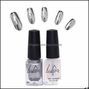 Nail Polish 2Pc/Set Varnish Base Coat Metallic Nails Art Diy Manicure Design Behind Sier Mirror Effect Metalic Uv Nail Polish Drop D Dhzfl