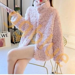 Womens Fur Lamb's Fleece Coat Style Imitation Fox Hair Short Jacka Kvinnlig vinter värmer läderkvalitet utomhusrockar ädla rockar förtjockar s-xl