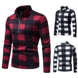 Men's Sweaters Men's Sweater Pullovers Half Turtleneck Zip AutumnWinter Fashion Knitwear Casual Color Blocking Plaid European Size