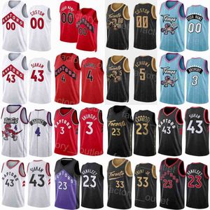 Erkek Kadın Gençlik Ekran Baskısı Basketbol Fred Vanvleet Jersey 23 Pascal Siakam 43 OG Anunoby 3 Scottie Barnes 4 Gary Trent Jr 33 Precious Achiuwa 5 Siyah Kırmızı Beyaz