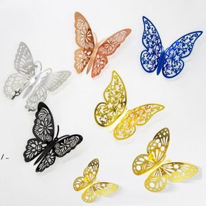 12 3d içi boş kelebek duvar çıkartmaları DIY etiketleri ev dekoru çocuk odası partisi düğün dekoratif kelebekler envanter jna306