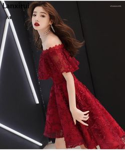 Casual Dresses Chinese Style Halter Red Dress Lace High Low Party Womens Summer Vestido