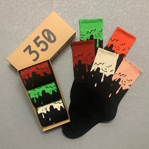 Men's Socks 3 Pairs/Box Streetwear Hip Hop Curve Stockings Cotton Harajuku Print Sport Basketball Gifts For Men Women Long Fashion