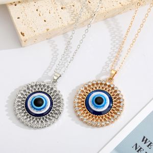 Zircon Sunflower Shape Evil Eyes Pendant Lucky Turkish Blue Eye Flower Necklaces for Womens Jewelry