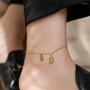 Anklets Boho Gold Color Plated Titanium Steel Lucky Gourd Tag Chain for Women Beach Barefoot Sandals Armband Ankel smycken