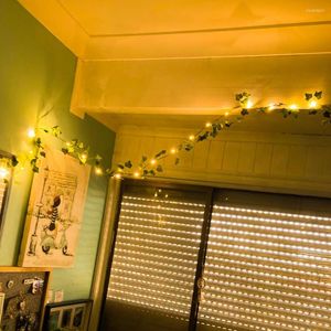 Strängar 2m-10m Simulerad Vine Light String Green Leaf Lights Artificial Fairy Battery Powered Christmas Garland